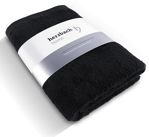 herzbach home Deep Black Kollektion | Duschtuch Badetuch 70x140 cm | 100% Baumwolle | Weich und Saugstark | Farbe: Schwarz