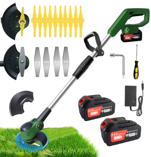 Debroussailleuse Electrique sans Fil, 21V Coupe Bordure sans Fil avec Batterie 4.0Ah et 2 Types de Lames, Débroussailleuses Electrique Batterie pour la Coupe de Jardin, Pelouses et Terres Agricoles