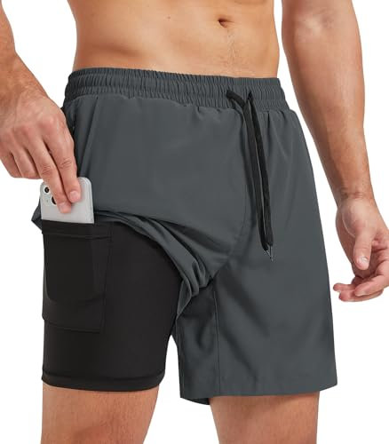 Danfiki Herren Sporthose Kurz Laufshorts Kurze 2 in 1 Running Shorts Mit Eingebaut Taschen
