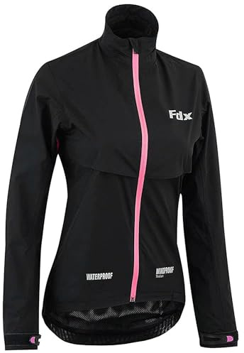 FDX Women’s Waterproof Cycling Jacket Windproof Lightweight Breathable Bike Rain Jacket, High-Visibility Reflective Full-Zip Cycling Jersey, Running & MTB Outerwear Coat with Pockets(Pink, Large)