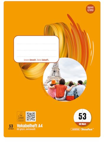 Staufen Style Cuaderno de ejercicios de vocabulario - 5 cuadernos, 32 hojas cada uno, DIN A4, regla tamaño 53 (vocabulario con líneas centrales), papel de 80 g/m²