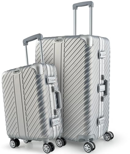 LETTOO Set Hartschalenkoffer mit Alu-Rahmen | Reisekoffer mit Rollen - Extrem Stabiler Trolley Koffer mit Laptoptaschen-Befestigung [WASSERGESCHÜTZT] mit Eckenschutz (29 Zoll & 20 Zoll)