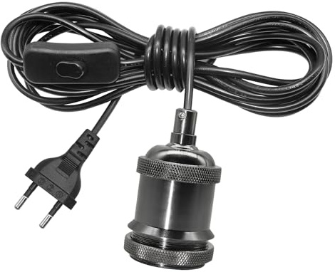 Portalámparas 5M con interruptor y enchufe cable, Accesorios E27 negro Metal para de lámpara suspensióna, Juego de portalámparas con interruptor Bombillas Cable Largo negro Aplicable a luz colgante