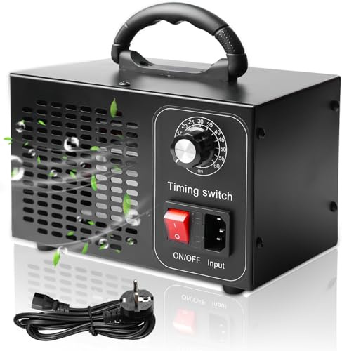 Ozongenerator 60 000 mg/h: Ozonenhet har effektiv ozonluftrenare desinfektion, automatisk ozon luftrenare funktion automatisk industriell ozongenerator timer, för rum bilar (svart)