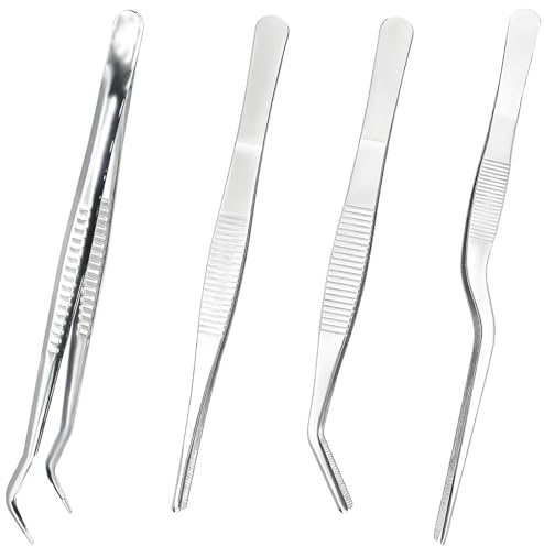 4Pcs Long Tweezers Curved Tweezers, Tweezers for Crafting, Suitable for Reptile Feeding Kitchen Tasks Potted Plant Care
