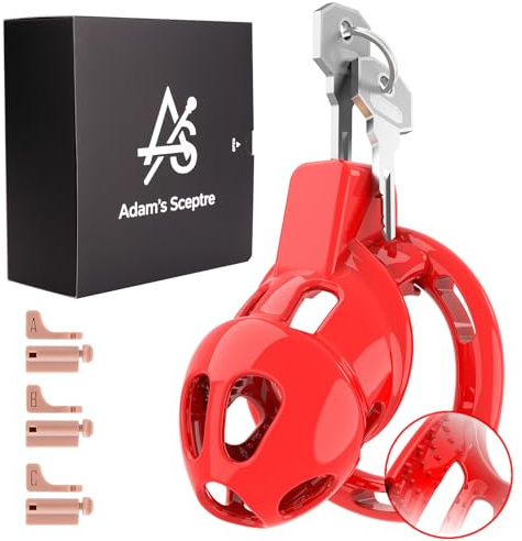 Adam’s Sceptre Male Chastity Cage, Thorn Red Small Premium Chastity Device with Massage Dot, Invisible Lock & Disposable Resin Keys for Long-Term Wear Men Penis Exercise Bondage Gear & Adult Sex Toy