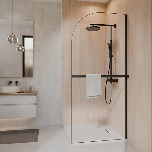 Schulte paroi douche italienne 90x200 porte-serviette, noir, réversible