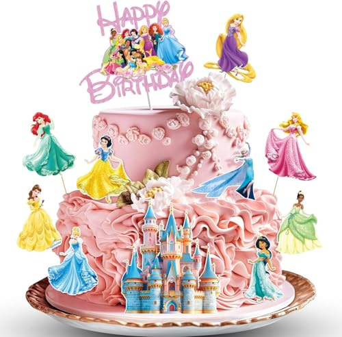 Randomgo 11 Piezas Decoracion Tartas Cumpleaños Princesa para Niñas, Topper Tarta Cumpleaños Princesa, Decoración de Cupcakes, Cake Topper para Fiesta de Cumpleaños Niños (A)