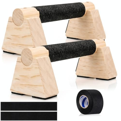 Wooden Parallettes Bars, Push Up Bars with Grip Tape, Push Up Handles for Calisthenics Bars, Handstand Bars and Parallel Bars and Parallel Bars Training (25CM)