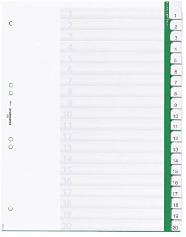 Durable Kunststoffregister mit blanko Taben, 20-teilig, A4 hoch, grün, 622305