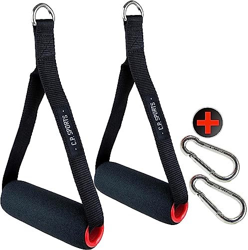 C.P. Sports Trainingshilfen 2X Einhand Griff Gepolster + 2X Karabinerhaken, Fitness am Kabelzugturm