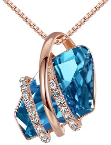 Leafael Önskar Stenhänge halsband med blå zirkon födelsesten kristall för december, 18K rosa guldpläterad, 18 + 2 kedja