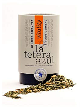 LA TETERA AZUL Té Verde Sencha Japones Premium Con Limón, Regaliz Y Ginseng. Té Verde Ginseng. Bote A Granel De 120 Gramos Para 48 Infusiones.