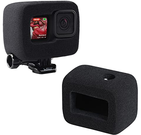 HSU Lot de 2 Housse Pare-Vent en Mousse pour GoPro Hero 13/12/11/10/9 | Housse en Éponge Atténuant le Bruit du Vent pour Les Enregistrements Audio et Vidéo en Extérieur