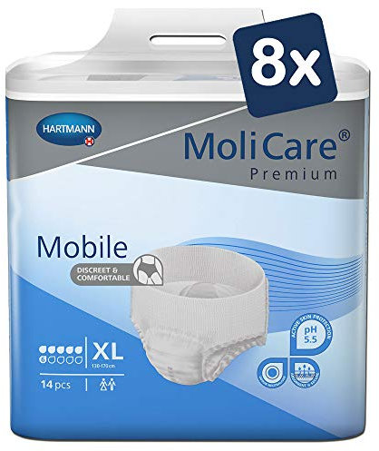 MoliCare Premium Mobile Einweghose: Diskrete Anwendung bei Inkontinenz für Frauen und Männer; 6 Tropfen, Gr. XL (130-170 cm Hüftumfang), 8x14 Stück