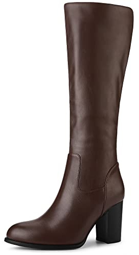 Allegra K Bottes hautes à talon carré et bout rond pour femme, café, 38 EU