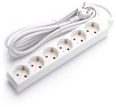 Ciabatta 6 prese bianche prolunga senza interruttore con cavo 3G 1,5 mm² 1,5 m, presa tedesca bianca (6 prese, 1,5 mm² 1,5 m)