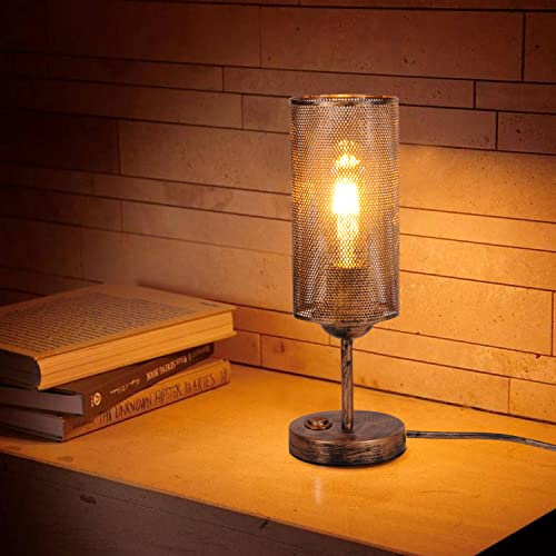 AIRTWESD E27 Retro bordslampa Vintage sängbordslampa läslampa Industriell metall bur bordslampa dekorativ lampa med strömbrytare (utan glödlampa)