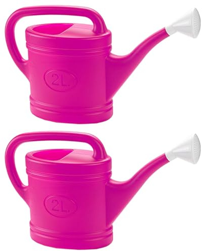 Tradineur Lot de 2 arrosoirs en plastique, capacité 2 litres, ustensiles de jardinage, arrosage, maison, balcon, terrasse, patio, couleur fuchsia