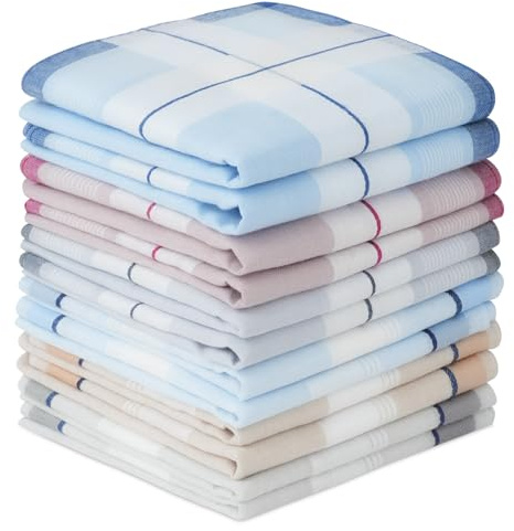 AYBUY 12pack 40 cm bomull herrnäsdukar, premium mjuka herrnäsdukar, klassiskt rutmönster i fickkvadrat, flera färger, för bröllop, bal, fest, present till män