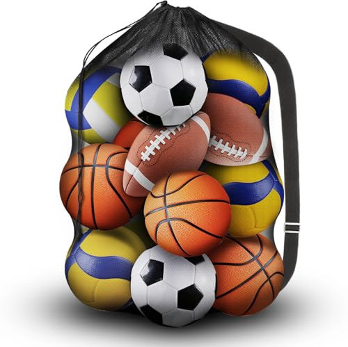 Extra Große Fußball Ballnetz für 8-15 Bälle Ballsack mit Kordelzug und Schultergurt 72x100cm Netzsack Ball Aufbewahrung Balltasche Fußballnetz Fussballnetz für Fußball Basketball Volleyball Rugbyball