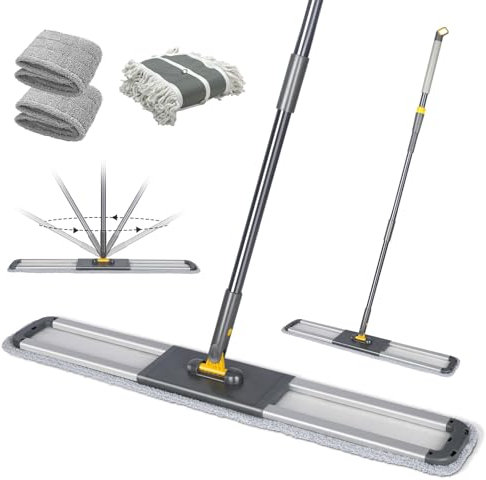 Masthome Industrial Mop, 36'' Large Commercial Dust Mops with 360° Swivel Head & 3 Reusable Washable Pads, Heavy Duty Flat Mop with 61'' Telescopic Handle for Warehouse, Office, Hotel and Home Floors