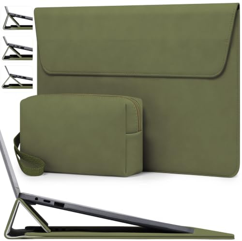 HYZUO 13,3-14 Pulgadas Funda Bolsa Portátil con Soporte Ajustable para MacBook Pro 14 M5/M4/M3/M2/M1 Pro/MAX A3426 A3427 2026-2021, MacBook Air/Pro 13,3, 13,8-13,5 Surface Laptop, Verde Oliva