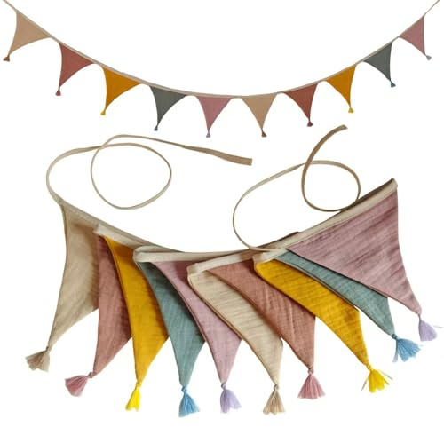 Guirlande de fanions en coton pour décoration de chambre de bébé, vintage, multicolore, banderoles de douche, photographie, toile de fond en coton, décoration de chambre d'enfant, drapeau