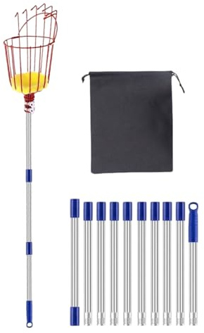 Rukjmqi Recogedor de frutas con cesta, recogedor de frutas extensible de 4 m para árboles, herramienta de recogida portátil para jardín, granja, naranja