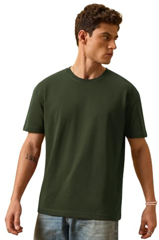 The Souled Store Premium Essentials: avslappnad oversize-t-shirt för män och pojkar, avslappnad, lätt, enfärgad, med rund hals, tillverkad av bomullsblandning