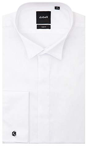 Dobell Mens White Tuxedo Dress Shirt Slim Fit Wing Collar Double Cuff Plain Fly Front-16