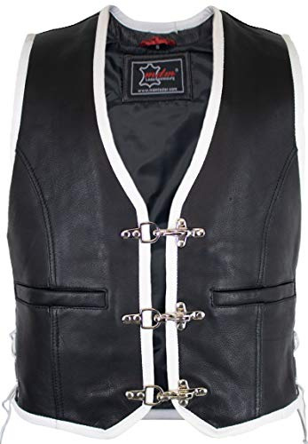Veste gilet en cuir Biker noir/blanc (XL)