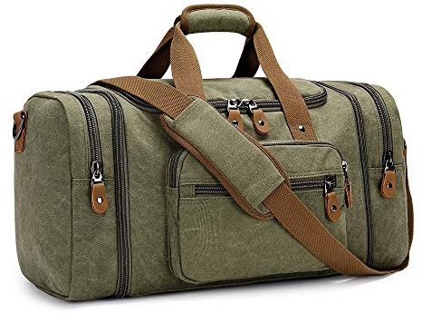 Erweiterbar Canvas Reisetasche Herren 50L / 40L, Weekender Damen Groß, Sporttasche für männer, Duffle Reisen Übernachtung Taschen, Armee Grün