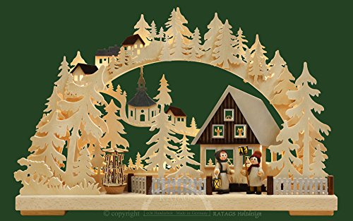 RATAGS 3D-Double-Arch - Seiffen in Winter - 44x29x7cm / 17x11x3 inch - Authentic German Erzgebirge Candle Arches