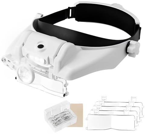 Magnifying Glass Headset with LED Light, 6 Lenses, Combine Lens Up to 13X