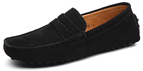 Men Suede Backless Loafers Casual Comfortable Moccasin Slipper Wide Fit Slip On Flats Driving Shoes Black 9 UK