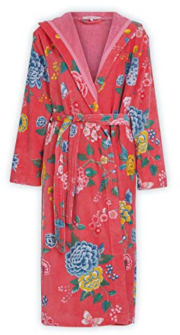 PiP Studio Peignoir de bain Good Evening Corail Sauna Éponge Motif floral Peignoir de chambre Fleuri avec Capuche, Taille : S