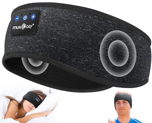 MUSICOZY Sleep Headphones Bluetooth 5.4 Headband, Wireless Earphones Music Sleep Earbuds Sleeping Eye Mask with HD Stereo Speakers for Workout Running Travel Yoga, Ideal Gifts for Men Women(Black)