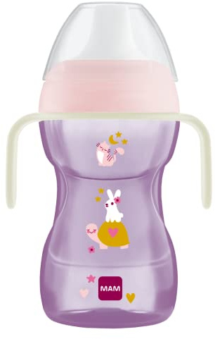 MAM Fun to Drink Cup & Glow Handles | Spill-Free Sippy Cup for Toddlers | Non-Slip Handles | Encourages Independent Drinking | Baby Accessories | Pink (Various Designs)