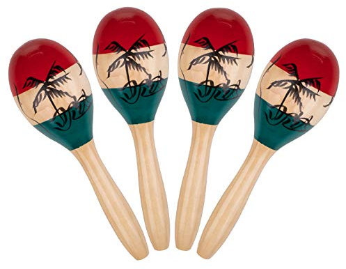 Foraineam 4 Stück Maracas Rumba Rasseln aus Holz, Sandhammer Percussion Instrument, Handbemalt Hölzerne Maracas für Party-Spiele