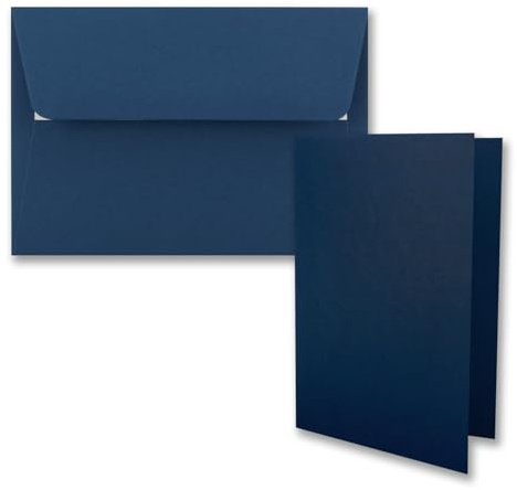 Juego de 50 tarjetas plegables DIN B6, 12 x 17 cm, en azul oscuro (azul) con sobres DIN B6, cierre adhesivo autoadhesivo, para invitaciones y tarjetas de felicitación para cumpleaños o bodas