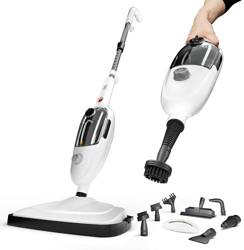 Avalla T-9 Steam Mop & Handheld Cleaner – Double Steam Power, 2-in-1 Combi-Cleaner with 7 Piece Accessory Kit, Chemical-Free Cleaning, Reusable Pads, for Hard Floors, Carpets, Grout & Upholstery