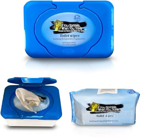Wipe Dispenser & Toilet Wipes – 60 Count, Multipurpose Flushable Wipes, Aloe Extract, Unscented, Easy-to-Use with Pop Up Dispenser, Septic Safe, Perfect for Potty Training & Bathroom Hygiene