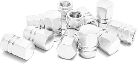 CGEAMDY Tapones Metálicos Hexagonal para Ruedas Válvulas, Tapones Neumáticos Hexagonales para Motocicleta, Tapones para Válvulas Unidades Hexagonales, Tapas Válvula Aleación de Aluminio(Blanco-Plata)