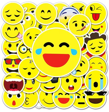 Lot de 50 autocollants Smiley imperméables et réutilisables Pour valise, bouteilles d’eau, ordinateur portable, casque, cyclomoteur, VTT, vélo, skateboard et vélo