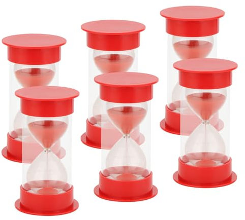 KEILEOHO 6 PCS 5 Minute Large Red Sand timer, Plastic Sandglass Sand Clock, Countdown Hourglass Timer for Home Office Kitchen Decoration