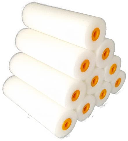 Quercos Pack 10 Recambio Rodillo Pintura Superfein - Rodillo Espuma de 11 cm recto - Mini Rodillos Pintar para laca al agua y disolventes. Espuma Recambio Poliester Alta Densidad
