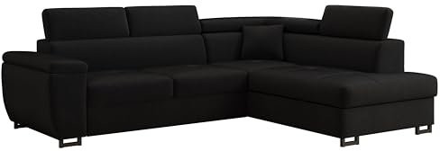 MEBLE-LUX - Ecksofa mit Schlaffunktion und Bettkasten Nicole 270x202x96cm (BxTxH) I Sofa L Form mit Verstellbare Kopfstützen I Eckcouch mit Schlaffunktion I Federkern I Sofa Schwarz Rechts