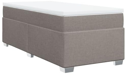 vidaXL Boxspringbett mit Matratze, Bett mit Bettfüße Matratzenauflage, Einzelbett für Schlafzimmer, Polsterbett Bettgestell Lattenrost, Taupe 90x200cm Stoff