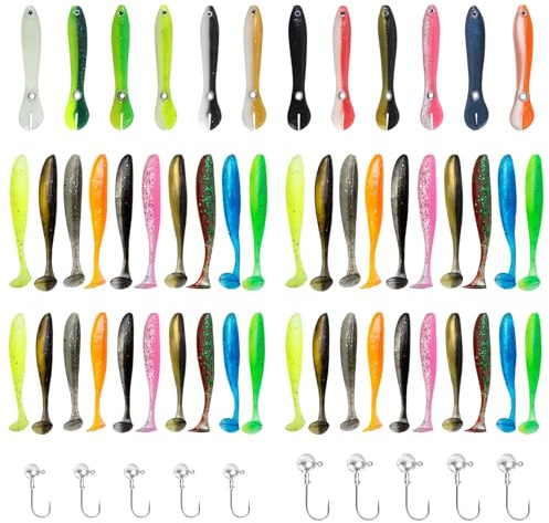 Keboyoe Gummibeten för abborre och gädda, 62 st 5,5 cm, 6,7 cm, 7 cm, med 10 jiggkrokar för sötvattensfiske